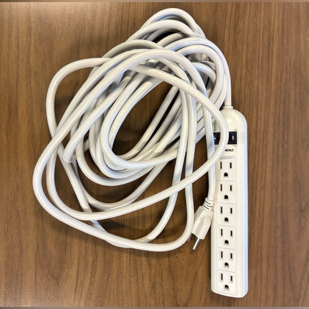 25 feet 6 outlets power bar with surge protector.